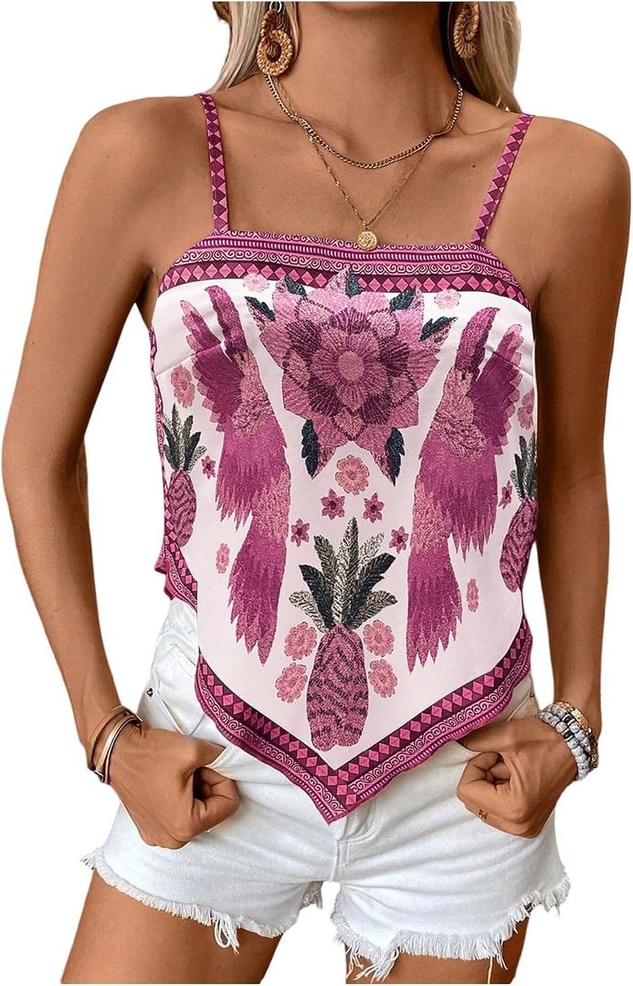 Milumia Women's Tropical Boho Beach Cami Top Summer Vacation Bandana Tops (S)