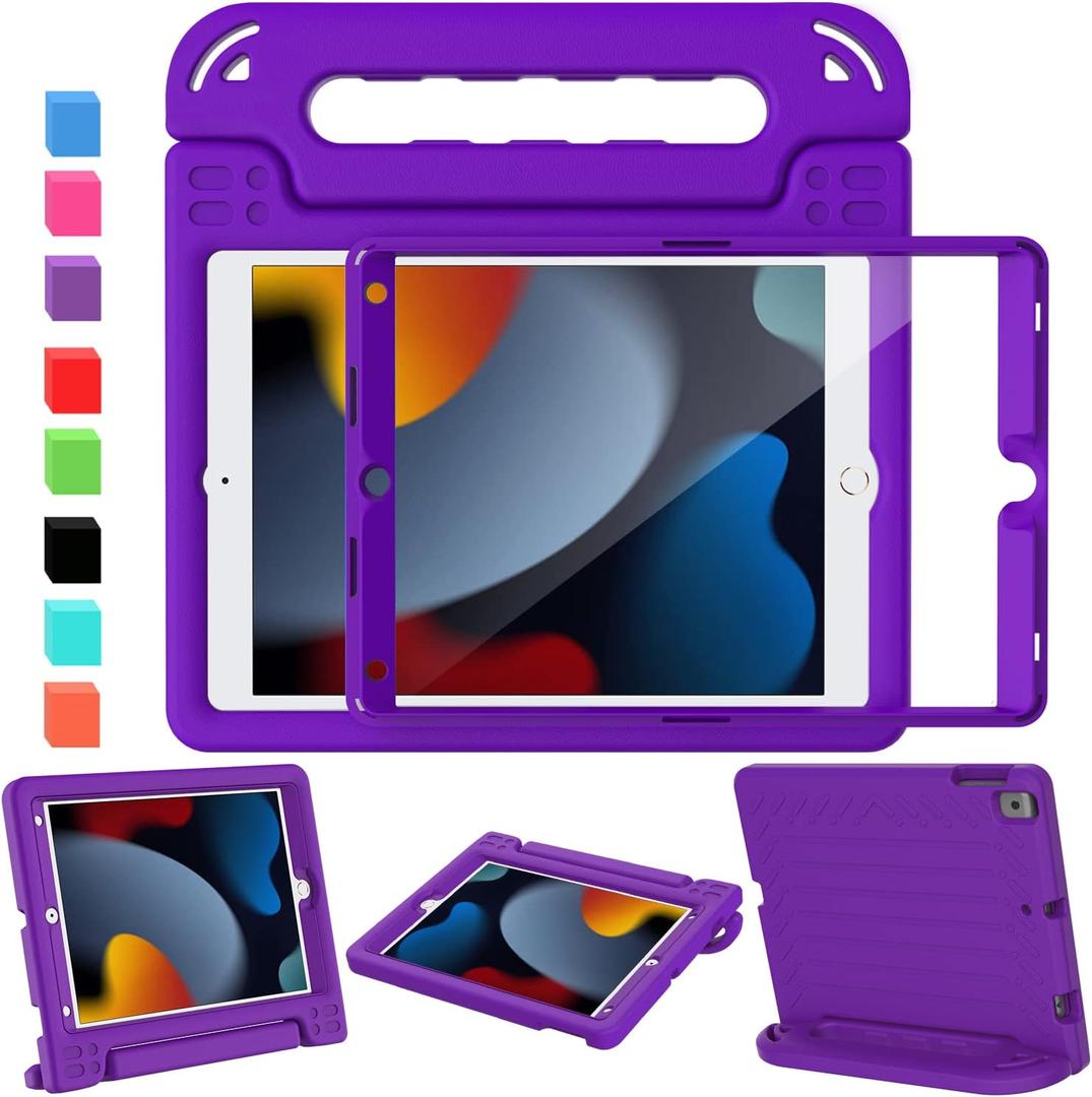 AVAWO Kids Case for iPad 10.2" 9th & 8th & 7th Generation, iPad 10.2 2021/2020/2019 Case with Built-in Screen Protector, Light Weight Shock Proof Handle Stand Friendly Cover for iPad 10.2" - Purple