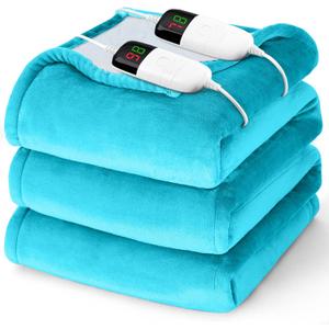 Heated Electric Blanket Queen Size - 84" x 90" Heating Blanket with Dual Control, 10 Heating Levels & 8 Hours Auto Off, Soft Warm Flannel Blanket, Christmas Birthday Gifts for Senior Grandma (Teal)