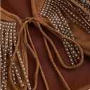 OYOANGLE Women's Studded Fringe Trim Tie Front Vest Top Boho Outfits 70s Hippie Western Cowgirl Sleeveless Jacket Outerwear (Brown, M)