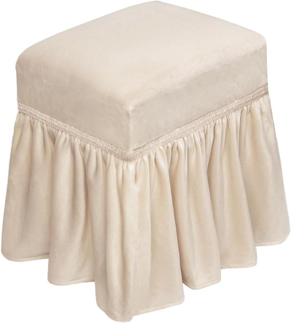 NICEEC Spandex Stretch Vanity Bench Cover with Skirt Removable Super Soft Rectangle Bench Slipcover Washable Bench Cushion Seat Covers for Living Room Bedroom Kitchen(Beige) (Small)