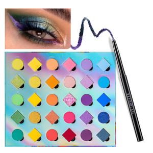 BEPHOLAN Eyeliner Pencil and Eyeshadow Palette, Blue-Purple Shifting Colors Glitter Waterproof Eyeliner, 24h Long-Lasting Metallic Colored Pen (NORTHERN LIGHT+SPICE)