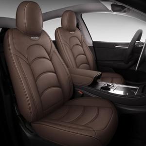 NS YOLO Full Coverage Leather Car Seat Covers Full Set Custom Fit for 2020 2021 2022 Tesla Model Y with Waterproof Leatherette in Automotive Interior Accessories (Brown)