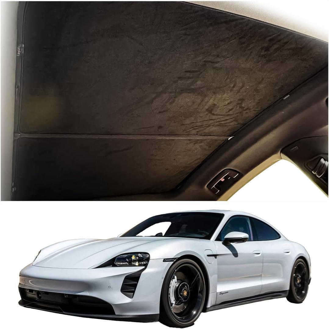 Glassroof Sunshade Compatible with Porsche Taycan 2020-2025[No Gaps, Never Sag],Upgrade Soft Suede Glass Sunroof Sun Shade Foldable Heat Insulation Shield (Black)