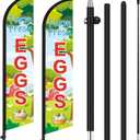 HunnmingRe 2 Sets Farm Fresh Eggs Feather Banner Flag Kit 12ft Advertising Feather Flags with Flag Poles Windless Business Flags Banner Sign for Farm Fresh Eggs Outside Business
