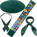 GHGMAO Girls Scout Costume Set - 24pcs Morale Badges Patches Green Beret Scout Sash Neck Scarf and Bowtie for Women Halloween Costume Party Dress Up
