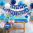 Blue Happy Birthday Banner Decorations with Tablecloth, Pom Poms, Stars Swirl Streamers for Boys Women Girls Birthday Party Decorations