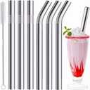 Vinaco Stainless Steel Smoothie Straws, 0.4'' Extra Wide Reusable Metal Drinking Straws for Milkshake, Smoothie, Beverage, Set of 6 with 1 Cleaning Brush (3pcs 10.5'' Bent |3pcs 8.5'' Straight) (Silver)