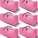 6 Pack Heavy Duty Large Moving Bags W/Backpack Straps - Strong Handles & Zippers, Storage Totes For Space Saving, Fold Flat, Alternative to Moving Box and Storage Bin, Pink