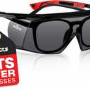 NoCry Tinted Safety Glasses Over Eyeglasses for Men and Women with Anti Scratch Wraparound Lenses  UV400 and ANSI Z87 Certified  Adjustable Temples with Anti-Slip Tips  Great for Shooting (Tinted Black & Red)