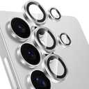 Tensea (3+2PCS Compatible with Samsung Galaxy S25 Ultra Camera Lens Protector, 9H Tempered Glass Camera Cover Screen Protector Metal Individual Ring [Installation Tray][Case Friendly] (Silver)