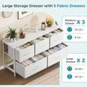 OLIXIS White Dresser for Bedroom, Wide Chest of Drawers for Clothes Storage Fabric Bedroom Dresser with 5 Drawers, Storage Organizer Unit with Fabric Bins, Wooden Top, Living Room, Size: 39.4"D x 11.8"W x 20.9"H (5 Drawers)