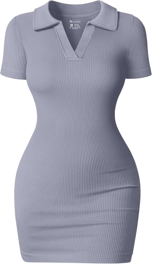 OQQ Women's Mini Dresses Sexy Ribbed Short Sleeve Tummy Control Bodycon Mini Dress S