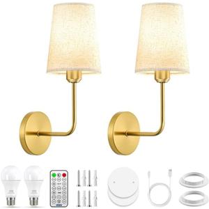 JESLED 15000mAh Wireless Wall Sconce Set of 2 with Remote Control | Rechargeable Battery Operated Wall Lights with Dimmable Brightness, Timer and Magnetic Mounting for Bedroom Decor., 2 pack