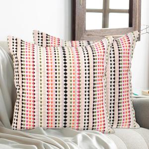Boho Throw Pillow Covers Colorful 18x18 Inch Set of 2 Square Decorative Cushion Cover Striped Bohemian Pillow Case Farmhouse Accent Netural Pillowcase for Home Sofa Couch Bed Decoration