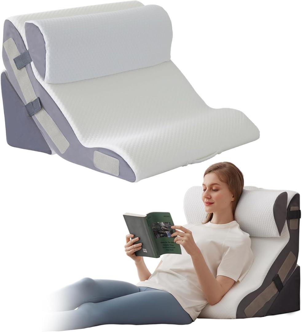 3PCS Wedge Pillow Set for After Surgery, Back Pillow for Bed Sitting up, 6-in-1 Foam Wedge Pillow for Acid Reflux & Back Pain Relief, Post Surgery Pillow for GERD & Snoring, White (3PCS, White)