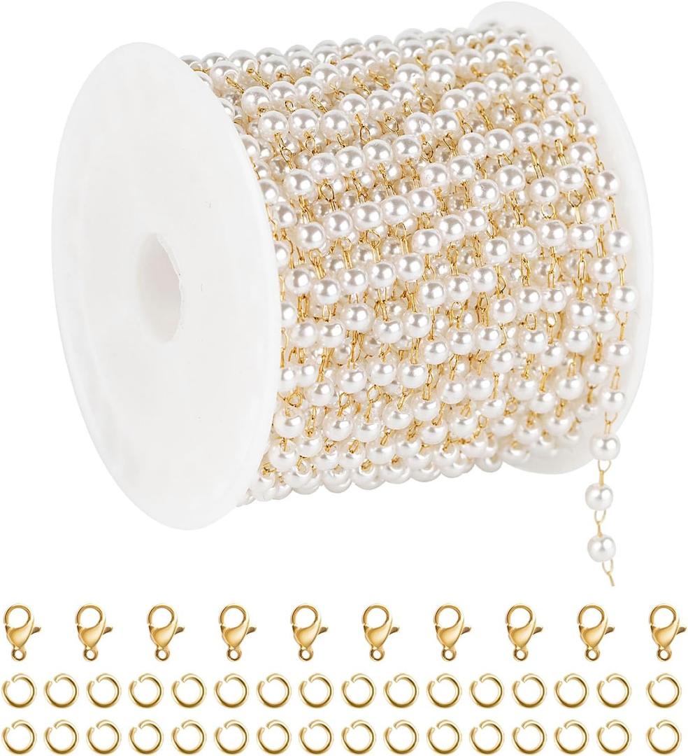 UMAOKANG 5 Meters Gold Plated Chain for Jewelry Making Small Artificial Pearl Chains Bulk Jewelry Making Chain Supplies Findings