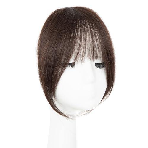 Clip in Bangs 100% Real Human Hair, Darkest Brown French Fake Bangs, Bangs Hair Clip & Clip On Bangs for Women, Fringe with Temples, Natural Blend