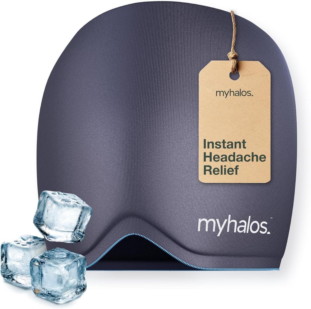 MyHalos Migraine Relief Cap,30% Thicker,2X More Cooling Gel -Stays Colder for Longer, Ice Hat, Ice Pack Head Wrap, Cold Headaches & Migraine Mask - Tension Headache Relief Cap (Gray) FSA|HSA Eligible