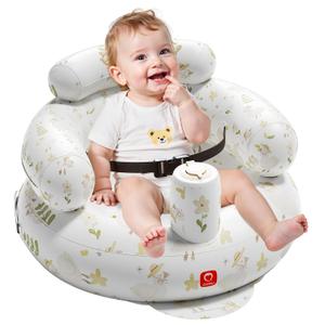 QPAU Inflatable Baby Seat with Safety Harness for Babies 3 Months & Up, Baby Floor Seats for Sitting Up, Baby Seats for Infants, Blow Up Baby Chair with Built in Air Pump (Flowers)