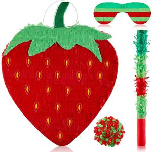 Sotiff 17" Strawberry Piñata Summer Fruit Piñata for Strawberry Birthday Party Summer Fruit Themed Party Game Supplies with Stick Eye Mask Confetti