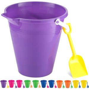 4E's Novelty 9" Large Sand Bucket with Shovel [12 Pack Bulk] Beach Buckets - Beach Toys for Kids & Toddlers, Party Favors Basket Holders, End of Year Student Gifts from Teacher