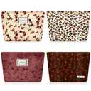 Sanwuta 4 Pcs Corduroy Cosmetic Bags Floral Makeup Bag Corduroy Cosmetic Pouch Flower Travel Toiletry Zipper Bag Large Capacity Aesthetic Purse Organizer Cute Handbags for Women, Girls Gifts, 4 Styles