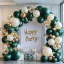 Emerald Green and Gold Balloons Arch Kit, Double Stuffed Dark Hunter Forest Green Pearl Sand White Metallic Gold Balloons for Wedding First Communion Birthday Graduation Party Decorations