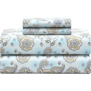 Feather & Stitch Softest 100% Cotton Sheets, 300 Thread Count Percale Weave Bedding, 16" Deep Pocket, Cooling Sheets, Breathable Bed Set, Hotel Premium Quality (Full, Aqua Paisley)
