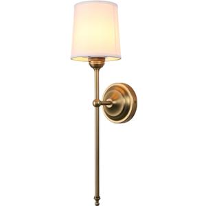 Antique Finish Sconce Wall Lighting Fixture with White Fabric Shade, E26 Hardwired Indoor 1-Light Wall Mounted Lamp for Living Room Bedside Nightstand Light Vanity Bathroom