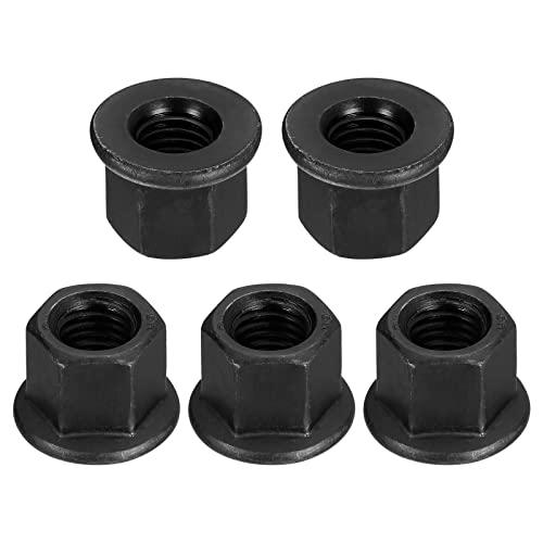 uxcell M12 Flange Hex Nuts, 5pcs Grade 12.9 Carbon Steel Black Oxide Finished Hex Flange Nuts for Machinery