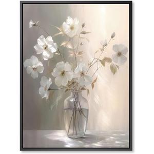 daktenn Black Framed Wall Art Floral Canvas Wall Art Decor for Bathroom Wall Art Bedroom Framed Artwork Bathroom Pictures Wall Decor(Black Framed, 18x24)