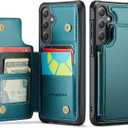 Vinich for Samsung Galaxy S25 FE Wallet Case with Card Holder, RFID Blocking Credit Slots Kickstand Shockproof Phone Cover Fit for Galaxy S25 FE 6.7" Bluish Green
