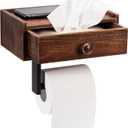 Toilet Paper Holder with Storage, Rustic Farmhouse Toilet Paper Holder with Shelf Wall Mount, Keep Wipes Hidden Out of Sight (Brown)