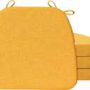 AAAAAcessories D-Shaped Chair Cushions, 2" Thick Dining Chair Pads with Ties and Removable, Machine-Washable Cover, 17" x 16", Set of 4, Golden Yellow