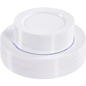 Fijinhom 100PCS White Disposable Plates for 50 Guests Including 50PCS 10" Dinner Plates & 50PCS 7" Dessert Plates, White