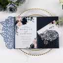 50pcs 250GSM Tri-Fold Wedding Invitations with Envelopes and RSVP Cards Laser Cut Hollow Wedding Invitation Kit for Engagement Bridal Shower Party Invite 5X7 Inch Navy Blue