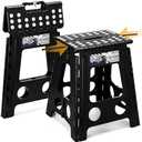 Delxo 16 Inch Folding Step Stool,Foldable Stool for Adults with Safety Lock,Portable Collapsible Plastic Stepstool,Non Slip Folding Stools for Kitchen Bathroom Bedroom Up to 400LBS,(Black 1PC)