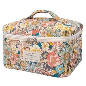 Large Makeup Bag, Cute Cosmetic Bag for Women Girls, Floral Coquette Aesthetic Toiletry Bag, Travel Make Up Organizer Bag (South Twigs Flower)