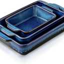 Bakeware Set, Ceramic Baking Dish Set, Rectangular Casserole Dish Set, lasagna Pan, Baking Pans Set for Cooking, Cake Dinner, Kitchen, 9 x 13 Inches, Reactive Glaze 3-Piece (Nebula Blue)
