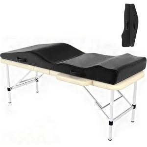 Lash Bed Topper, Ergonomic Curvy Massage Table Foam Topper, Non-Slip Esthetician Bed Cushion with Removable Washable Cover for Beauty Salon, Waxing/Eyelash/Spa/Tattoo/Facial, 71"x28"x7" (Black)