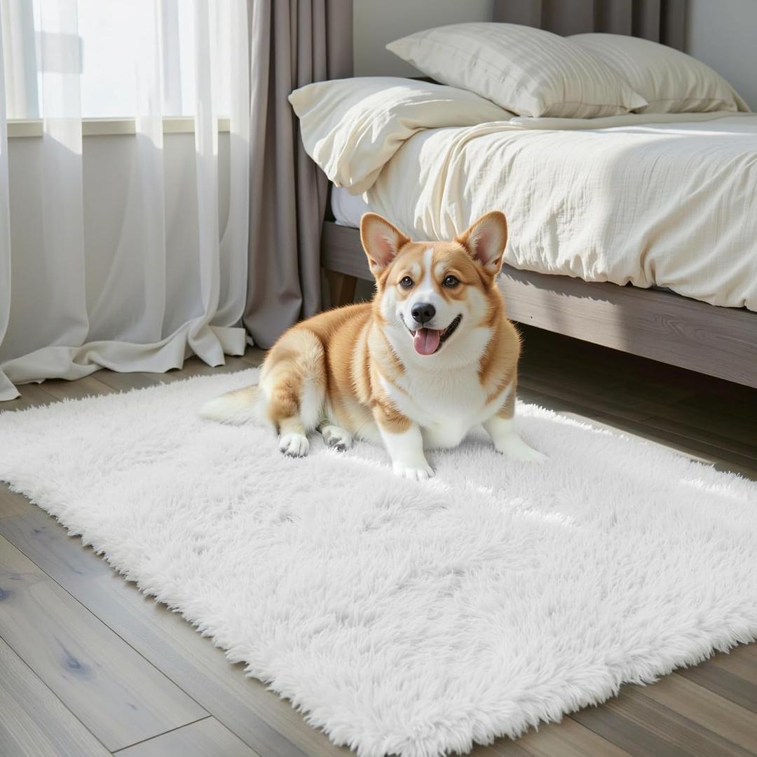Small Rugs for Bedroom 2x3 Fluffy, Soft Fuzzy Area Rug for Living Room Dorm, Non Slip Shag Rugs for Girls Boys Bedroom, Soft Kids Carpet, Modern Home Decor Aesthetic(2 x 3, White)