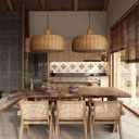 Arturesthome Rattan Pendant Light Farmhouse Chandelier Wicker Pendant Lampshade Hand-Woven Rattan Chandelier for Living Room Bedroom Dining Table
