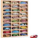 Stylish Wood Toy Cars Display Case with Removable Shelves, Wall-Mountable Organizer for Toy Cars and Matchbox Cars, Includes Hanging Screws (Wood-30 Slots)