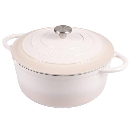 Nuovva Enamelled Cast Iron Dutch Oven Pot with Lid 6.4 Quart Non Stick Casserole Pot – Heavy Duty & Oven Safe up to 500° F for Bread Baking, Braising, Stews, Roasting – 28cm Oyster