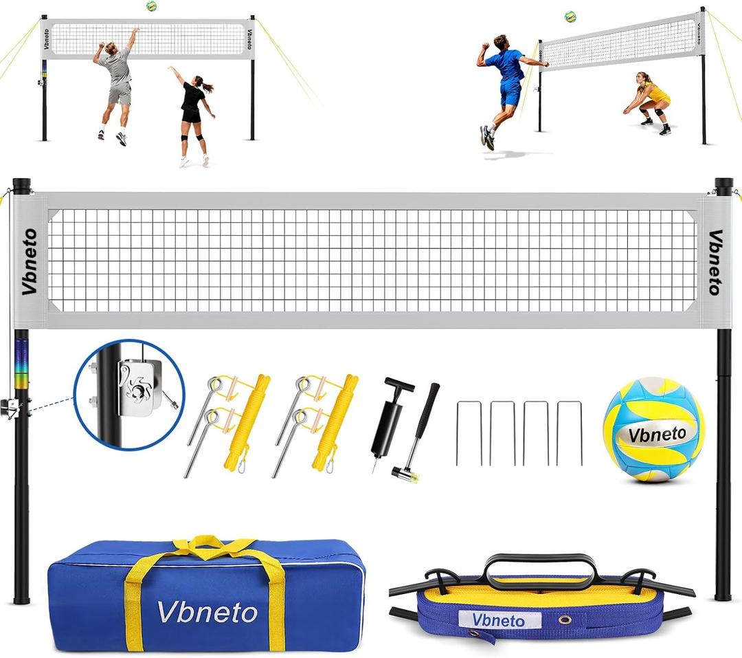 Volleyball Net for Backyard, No Sagging Professional Heavy Duty Outdoor Portable Net Set with Poles, Adjustable Height, Includes Volleyball & Carry Bag, Ideal for Beach and Grass, 32' L X 8' H