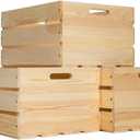 3 Pieces Large Pine Wood Crates For Storage, Unfinished Natural Wooden Crates, 17" x 13" x 8.9" Each, Holds Up to 50 Pounds