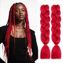 SHUOHAN 6 Packs Ombre Jumbo Braiding Hair Extensions 24 Inch High Temperature Synthetic Fiber Hair Extensions for Box Braids Braiding Hair (Red)