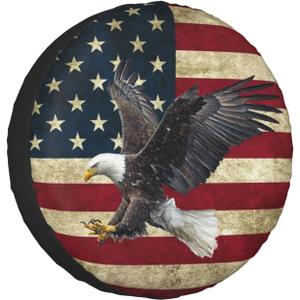 Spare Tire Cover Bald Eagle American Flag Tire Covers Protector Wheel Tire Covers Weather-Proof for Trailer RV SUV Truck Camper Travel Trailer Accessories Polyester (Bald Eagle, 14inch)