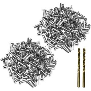 Protector Sleeves for 1/8" Wire Rope Cable Railing Deck, Wood Posts, DIY Balustrade - Stainless Steel T316 Marine Grade - 200 Pack with Two Drill Bits